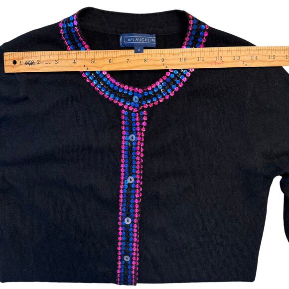 J. McLaughlin Black Sequin Trim Cardigan Sweater Small S Cashmere Cotton Blend - Picture 7 of 8
